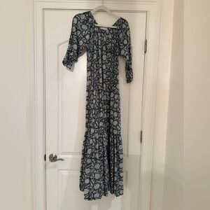 Daughters of India Dark Green and White Floral Maxi Dress / Cover Up - Size XS
